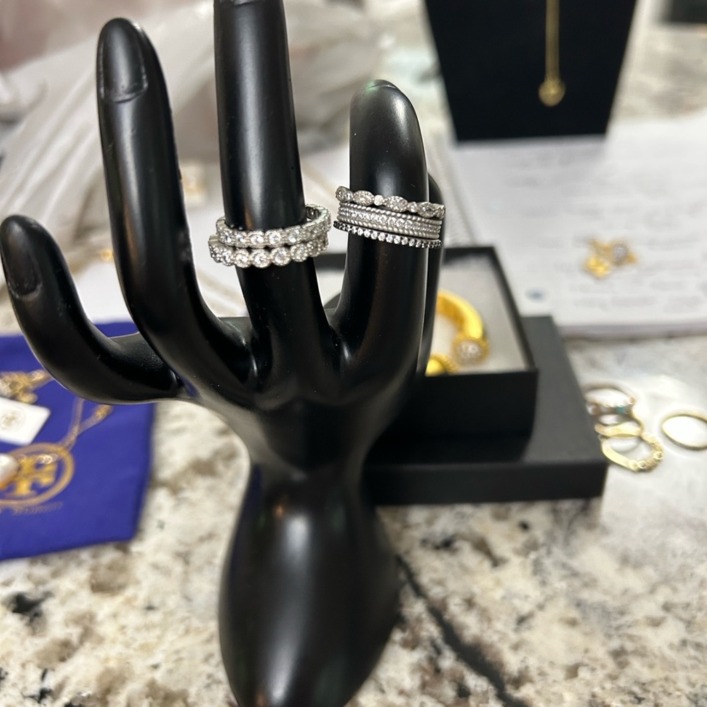Sterling Silver Clear Stone Stackable Ring Set - Unbranded